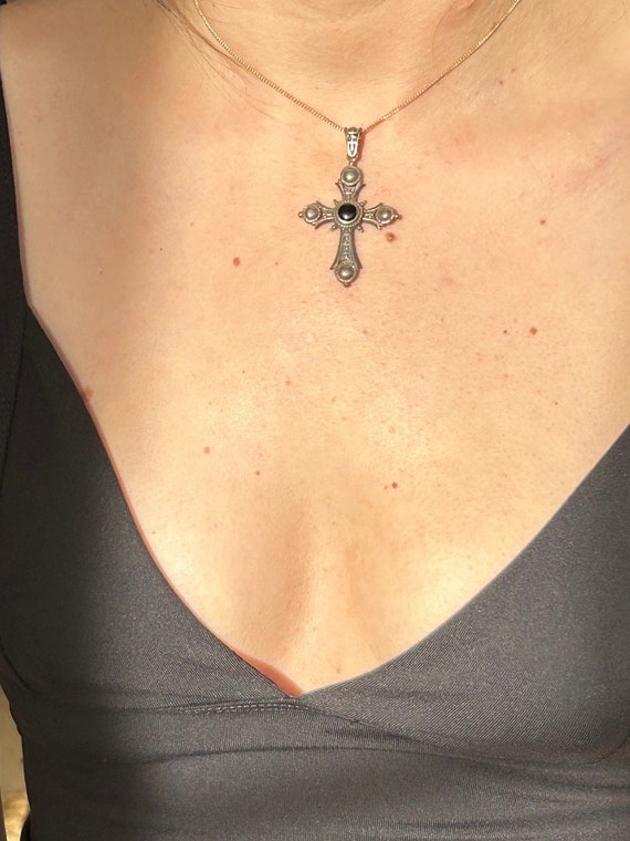 Antique Irish Onyx and Sterling Silver Cross - image 5