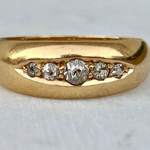Antique 18ct Gold Boat Ring Five Old Mine Cut Diamonds. Fully Hallmarked: Birmingham, 1900