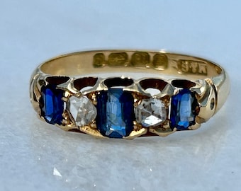 Victorian Sapphire and Rose Cut Diamond Ring 18k Gold