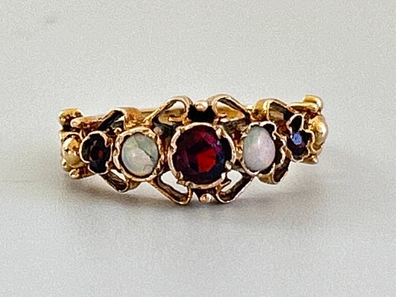 Antique Victorian Garnet and Opal 18k Yellow Gold… - image 1
