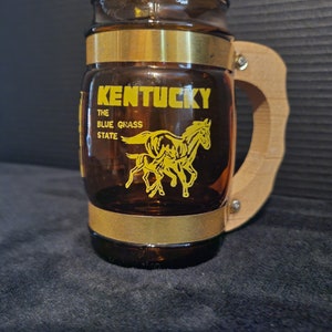 Vintage Siesta Ware Kentucky Brown Glass Souvenir Mug with Wood Handle