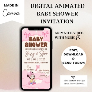 Digitales Minnie Maus Babypartyeinladungsvideo mit Musik | Animierte & bearbeitbare Mädchen-Babyparty Evite | Babyparty-Ankündigung Evite