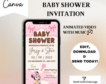 Minnie Mouse Baby Shower Invitation Video: Animated Digital Evite (Editable in Canva)
