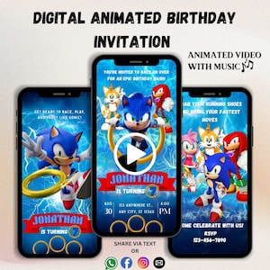 Sonic Geburtstagseinladung Video mit Musik Animierte Sonic the Hedgehog Geburtstagseinladung Kindergeburtstag-Party-Einladung Sonic Video Evite