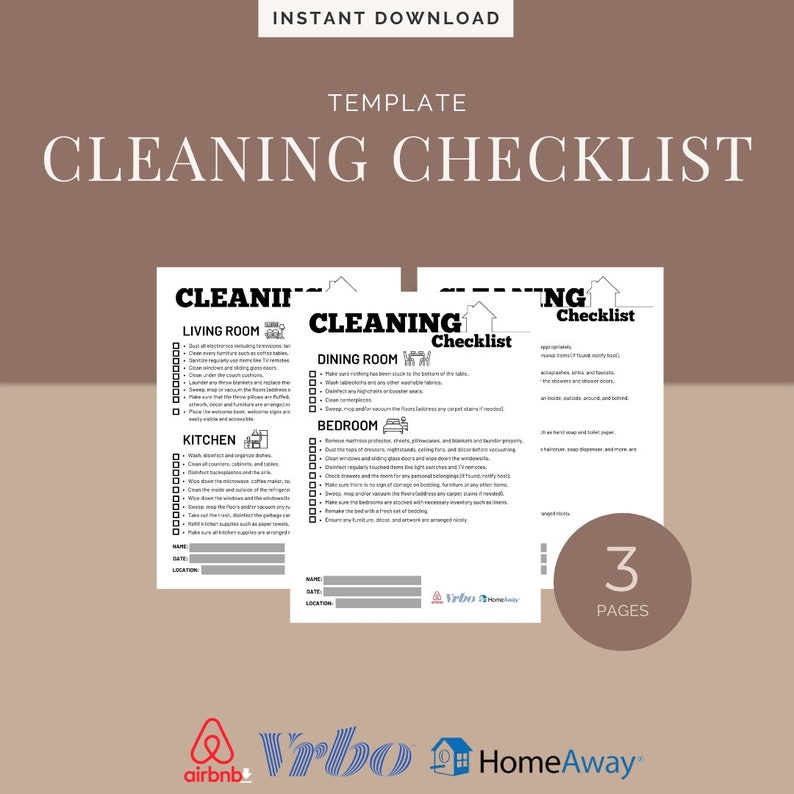 Airbnb/vrbo Cleaning Checklist Printable Shortterm Rental Host