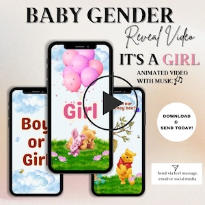 Winnie the Pooh Gender Reveal Video: It&#39;s a Girl Announcement (Digital Download, MP4 Format)