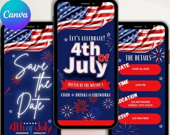 Animated 4th of July Invitation: Patriotic BBQ, Bonfire Evite (Digital Download)