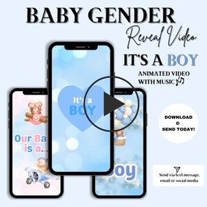 It&#39;s a Boy Digital Gender Reveal Video | Teddy Bear Animated Electronic Gender Reveal Announcement Video with Music | Instant Download