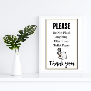 Airbnb Bathroom Sign: Do Not Flush Toilet Paper Only (Digital Download)