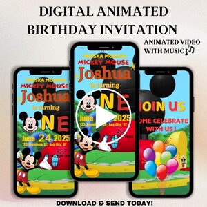Video invito di compleanno di Topolino con musica / Invito di compleanno di Topolino Clubhouse / Invito digitale modificabile per il compleanno di Topolino