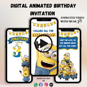Minions Birthday Invitation Video: Animated Kids B-Day Evite (Custom Digital Download)