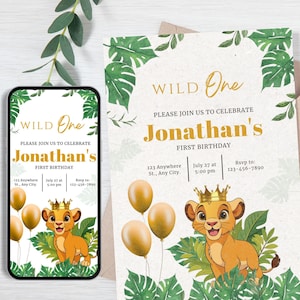 Lion King Birthday Invitation: Jungle Safari, Mobile Video & Printable (Canva Template, Digital Download)