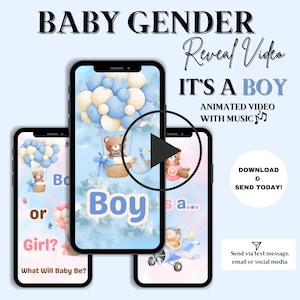 It&#39;s a Boy Digital Gender Reveal Video | Teddy Bear Animated Electronic Gender Reveal Announcement Video with Music | Instant Download