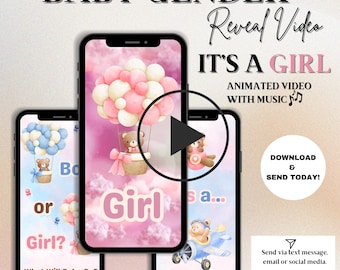It's a Girl Gender Reveal Video: Teddy Bear Announcement (Digital Download)