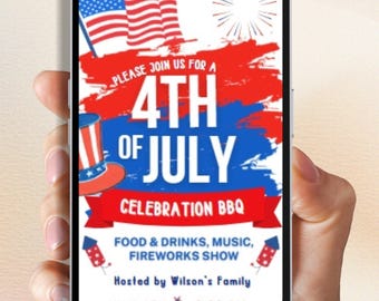 Animated 4th of July BBQ Invitation, Patriotic Fireworks Evite (Digital)