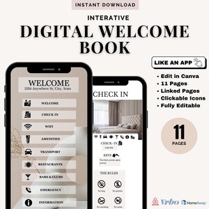 Interactive Airbnb Welcome Book Template: App-Like Host Guide (Digital Download)