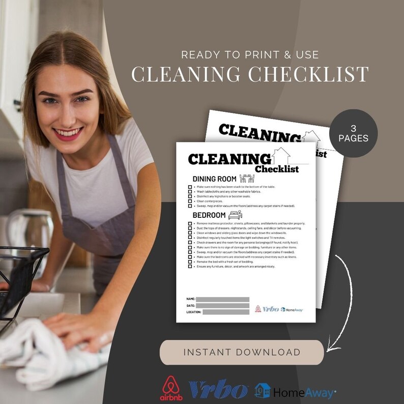 Airbnb/vrbo Cleaning Checklist Printable Shortterm Rental Host