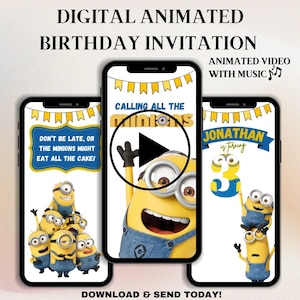 Video invito compleanno Minions con musica / Invito animato digitale di compleanno a tema Minions / Invito compleanno giallo / Compleanno bambini