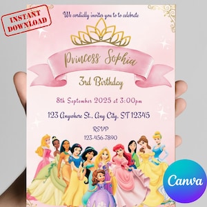 Pink Princess Birthday Invitation: Fairytale Canva Template (Digital Download 5x7&quot; Printable Card)
