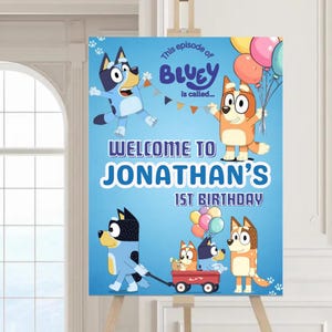 Bluey Birthday Welcome Sign: Editable Canva Template (18x24&quot;, Digital Download