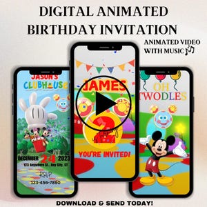 Vídeo de convite de aniversário do Mickey Mouse com música, convite animado de 2º ano do Oh Twodles, convite digital para festa do Mickey Mouse Clubhouse