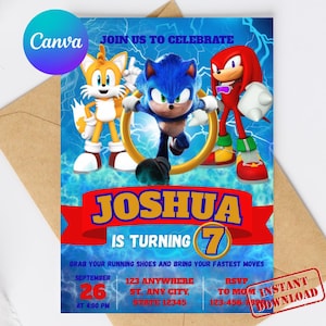 Sonic the Hedgehog Birthday Invitation: Editable Canva Template (Digital Download)