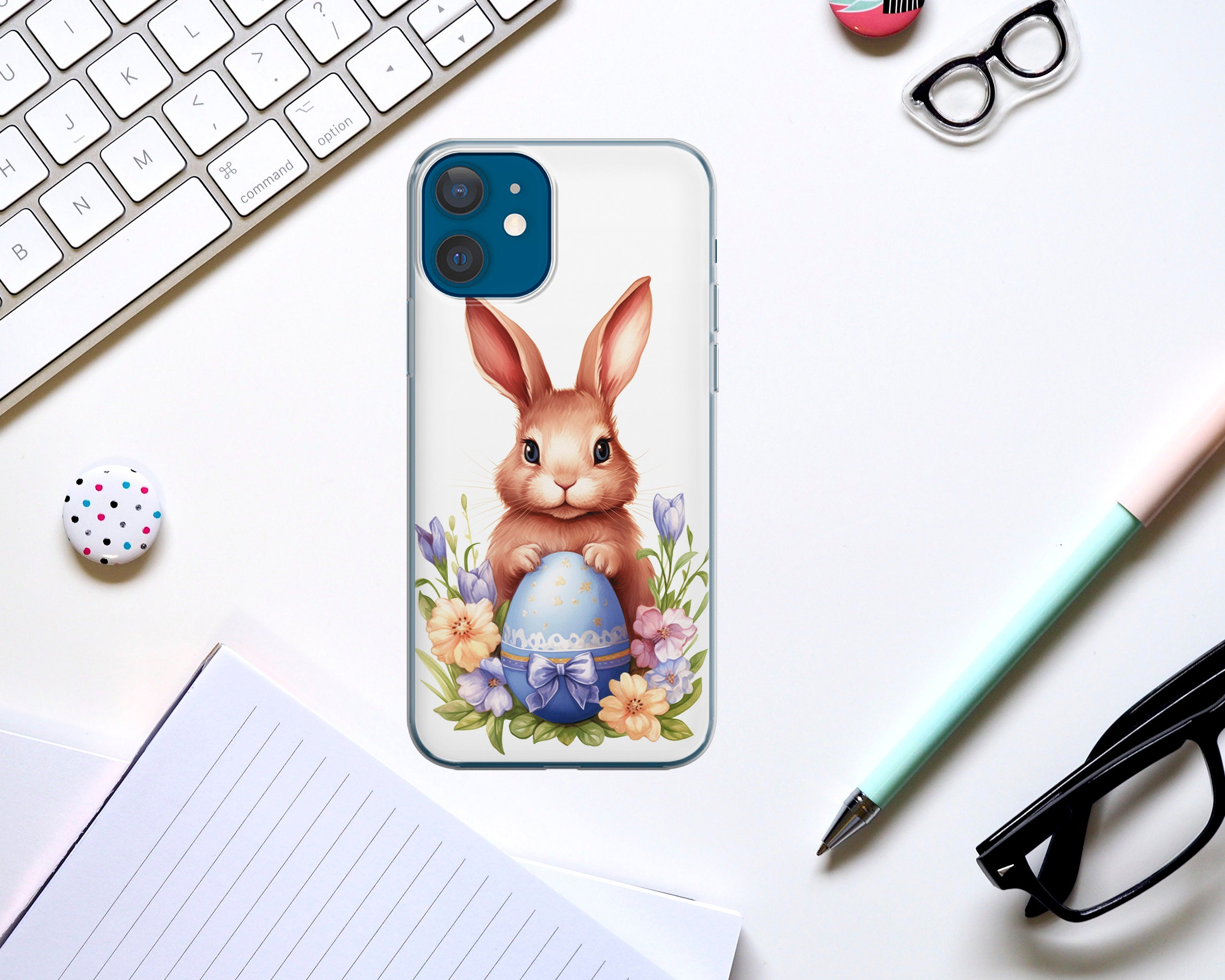 Happy Easter Phone Case Cute Rabbit Cover for iPhone 15 Pro, 14, 13, 12