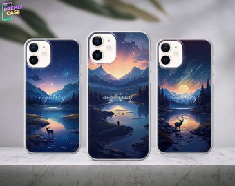 Night Sky Phone Case Starry Landscape Cover for iPhone 15 Pro, 14, 13, 12, 11, Xs, Samsung S23, S22, S21, A54, Huawei P50, P40, Pixel 8