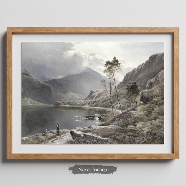 Scenic Spring Mountain Wall Art | Landscape Painting | Muted Home Decor | Digital Print - 130