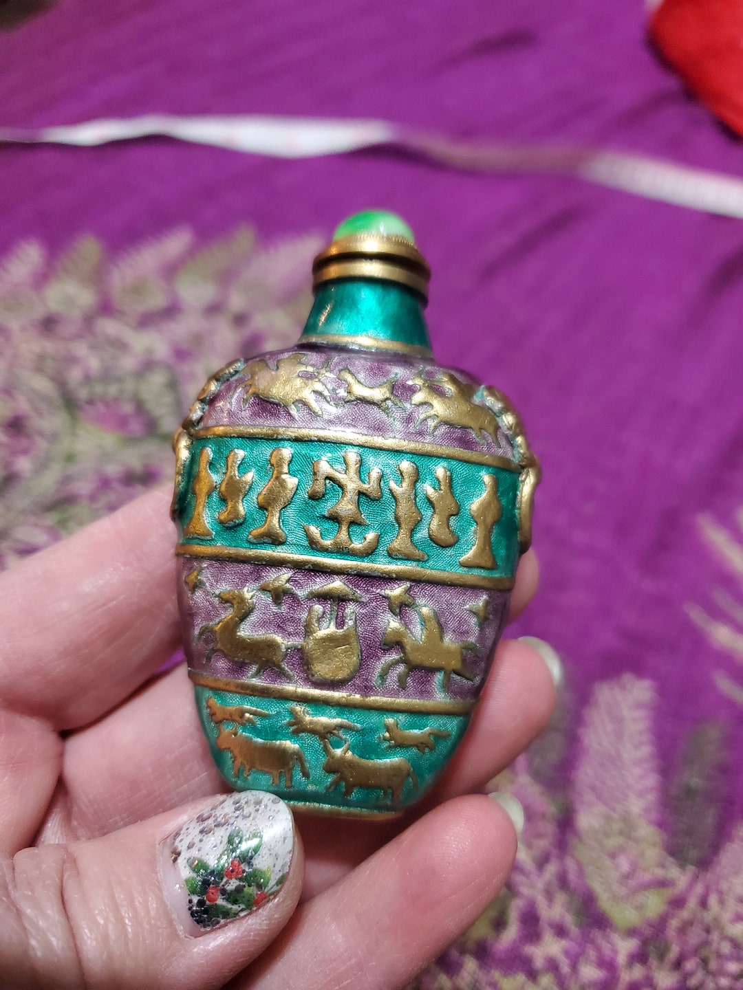 Vintage Brass and Enamel Snuff Bottle Etsy
