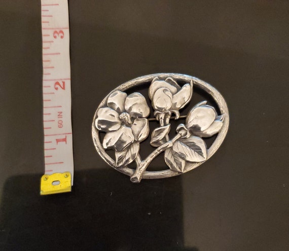 Silver plated Flower Brooch Pin - image 4