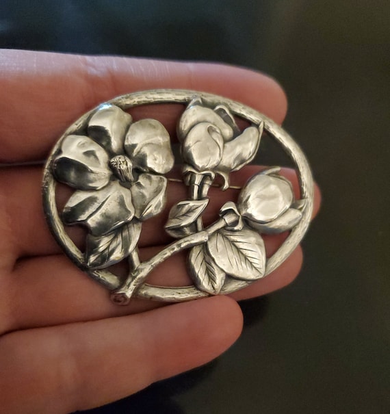 Silver plated Flower Brooch Pin - image 1