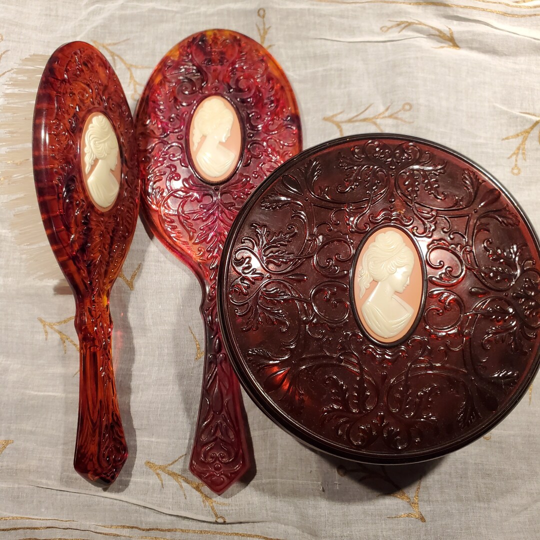 Vintage Avon Cameo Vanity Set, Avon Cameo Mirror, Avon Cameo Brush