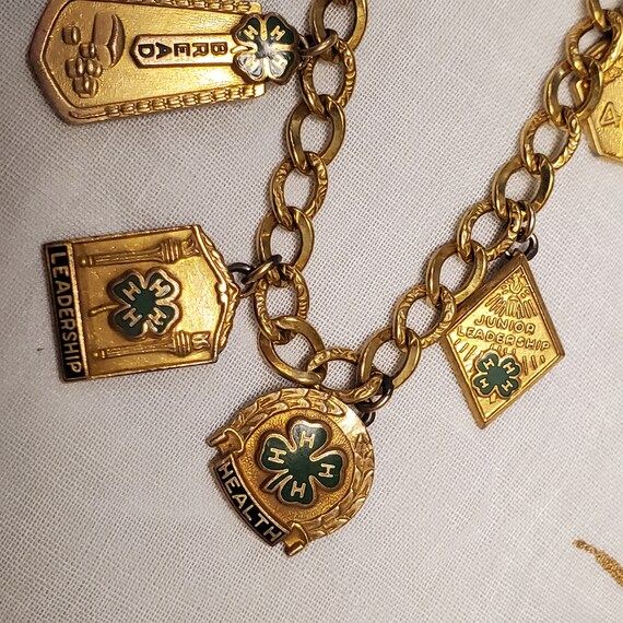Vintage Gold Filled 4-H Charm bracelet, 4H Club C… - image 1