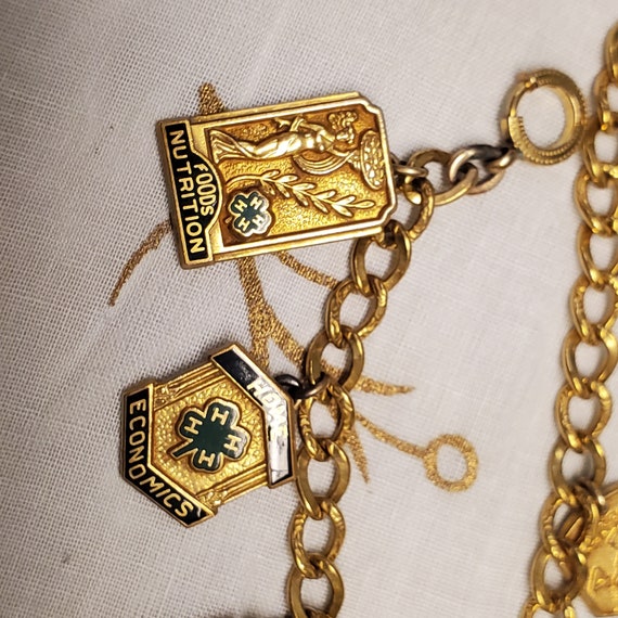 Vintage Gold Filled 4-H Charm bracelet, 4H Club C… - image 3
