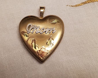 Vintage &quot;Mom&quot; Heart Locket, Heart Charm, Mothers Day Pendant