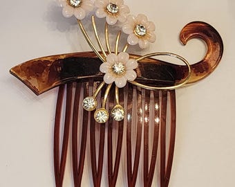 Vintage Floral and Rhinestone Hair Comb, Fancy Hair Accessories