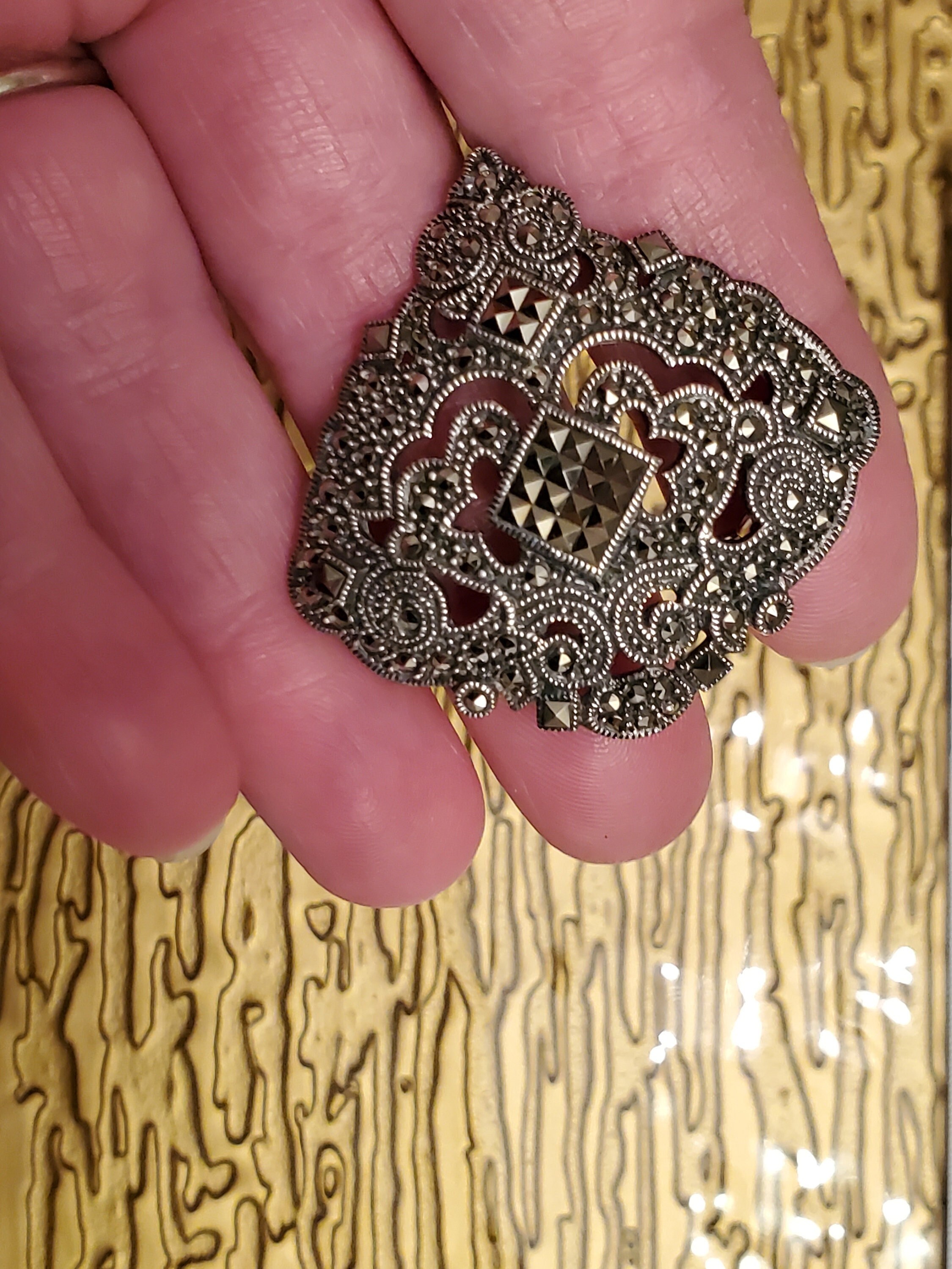 Vintage Judith Jack Marcasite and Sterling Silver Brooch