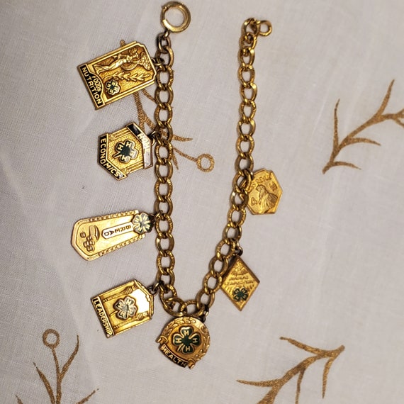 Vintage Gold Filled 4-H Charm bracelet, 4H Club C… - image 4