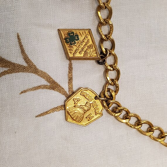 Vintage Gold Filled 4-H Charm bracelet, 4H Club C… - image 2