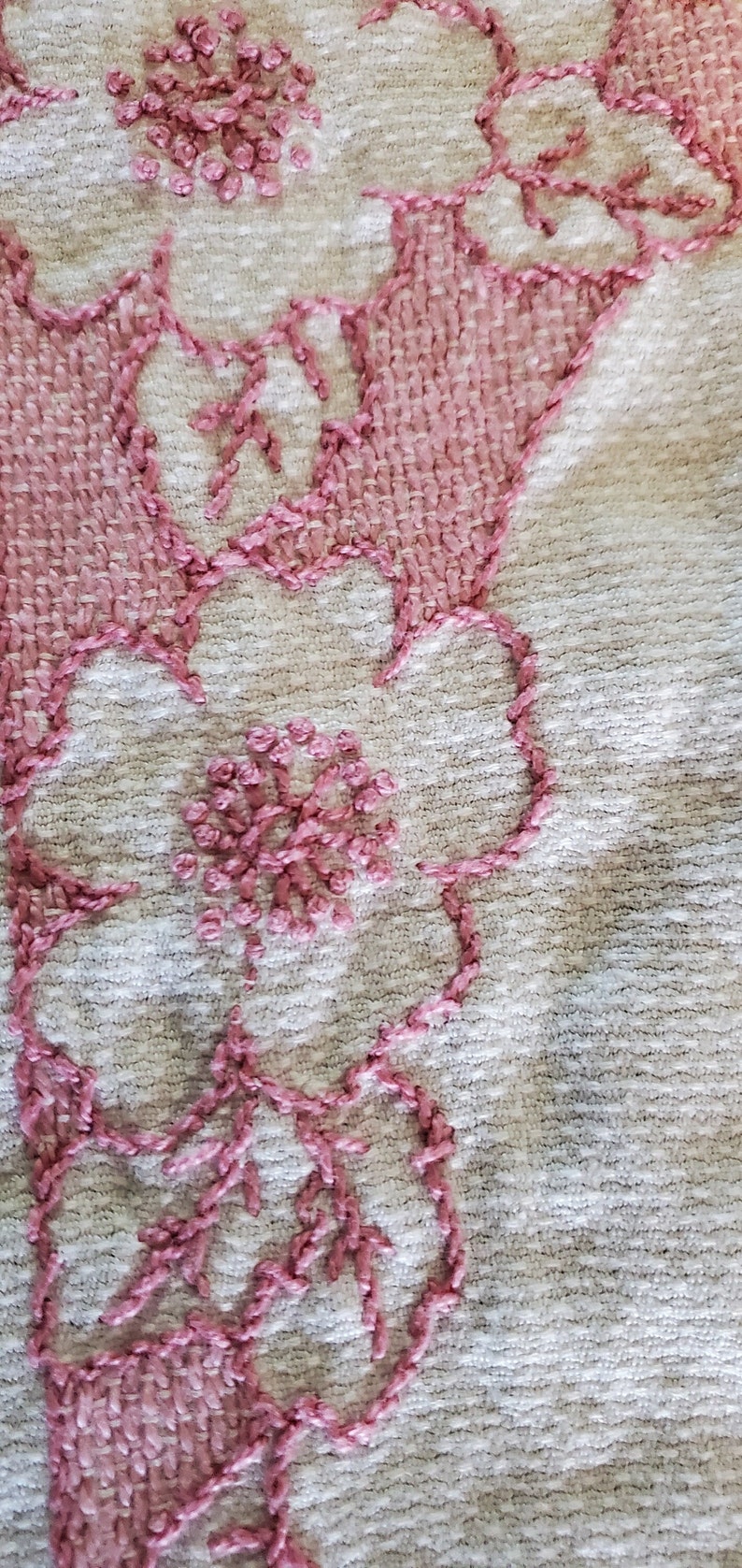 Vintage Needlepoint Table Runner Dresser Scarf Pink Floral Etsy