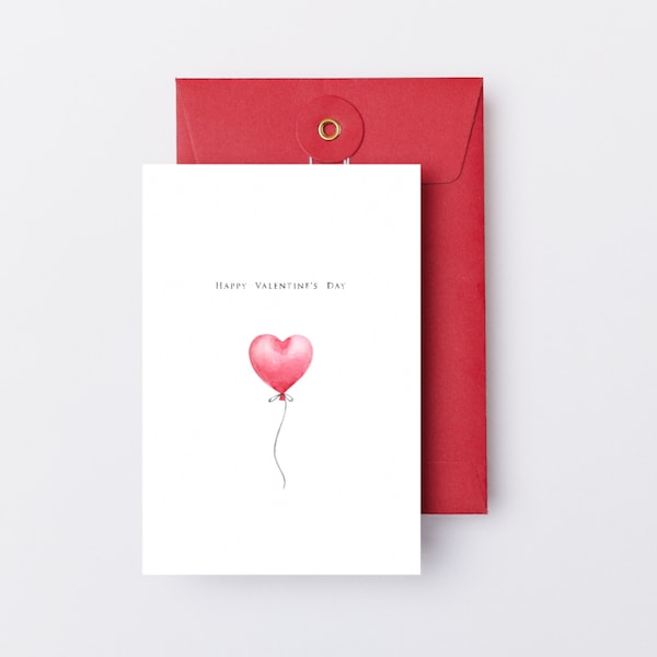 Printable happy Valentine's day card -  minimalistic heart balloon design, i love you, gift for him her