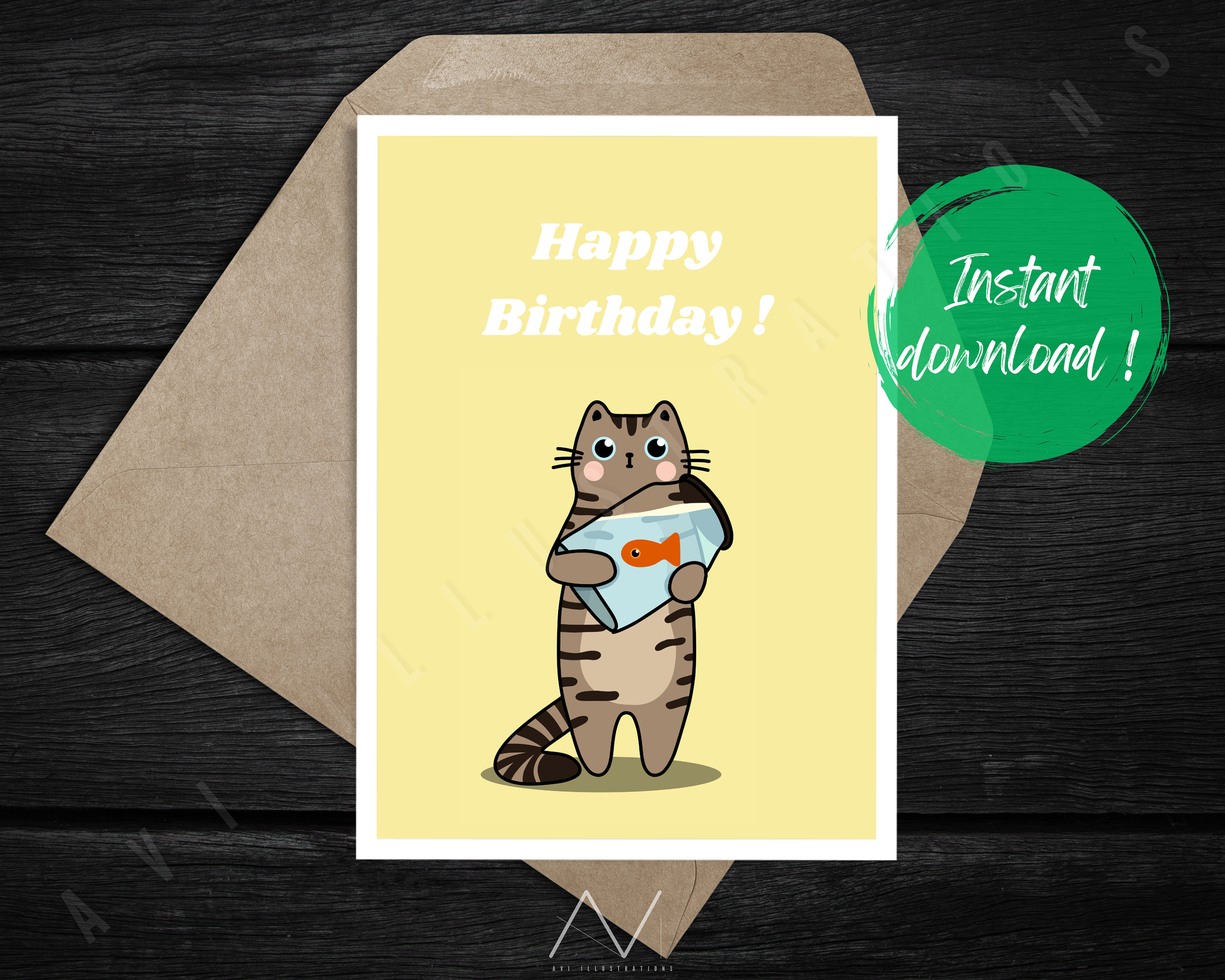 Printable Cute Tabby Cat Birthday Card for Family Friends - Etsy