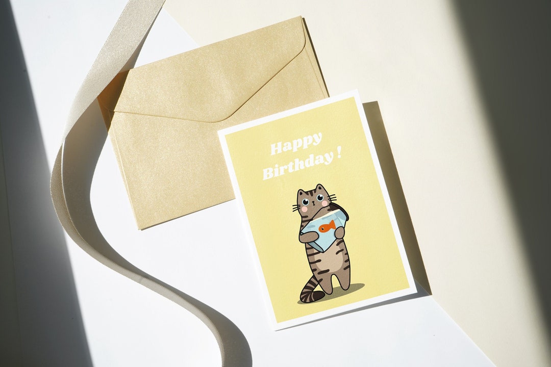 Printable Cute Tabby Cat Birthday Card for Family, Friends, Kids, Gf Bf ...