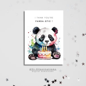 Afdrukbare grappige Happy Birthday wenskaart - aquarel schattige Panda, Pandastic fantastische verjaardag