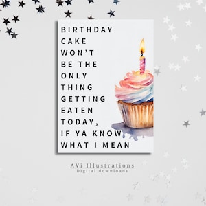 Cartão sujo de feliz aniversário para impressão para ela, esposa, namorada - cupcake aquarela com vela, engraçado, espirituoso, hilariante