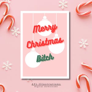 Afdrukbare vrolijke kerstkaart van je favoriete teef, grappig cadeau voor een vriend(in)
