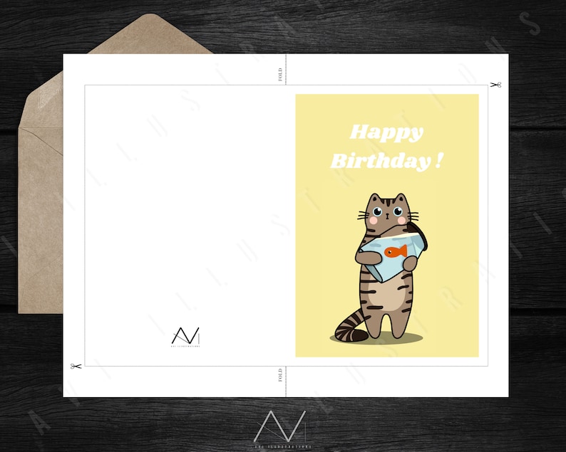 Printable Cute Tabby Cat Birthday Card for Family Friends - Etsy