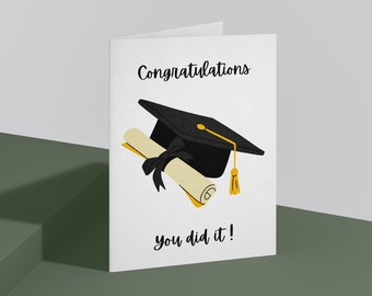 Carte de fin d'études imprimable - Félicitations, vous avez réussi ! cadeau pour étudiant
