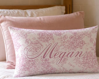 Name Pillow Floral Dorm Room Decor Preppy Teen Girl Bedroom Decoration Bed Throw Pillow Girl Room Pink Theme Dorm Accessory Cute Room Accent